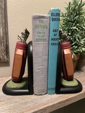 Golf Bag Bookend Set with Mini Club Detail - Red, Tan & Green